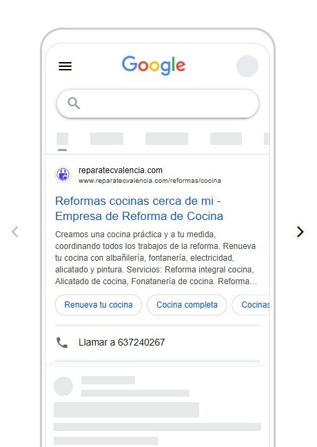 Anuncio de Reparatec mostrado en su proyecto de Google Ads